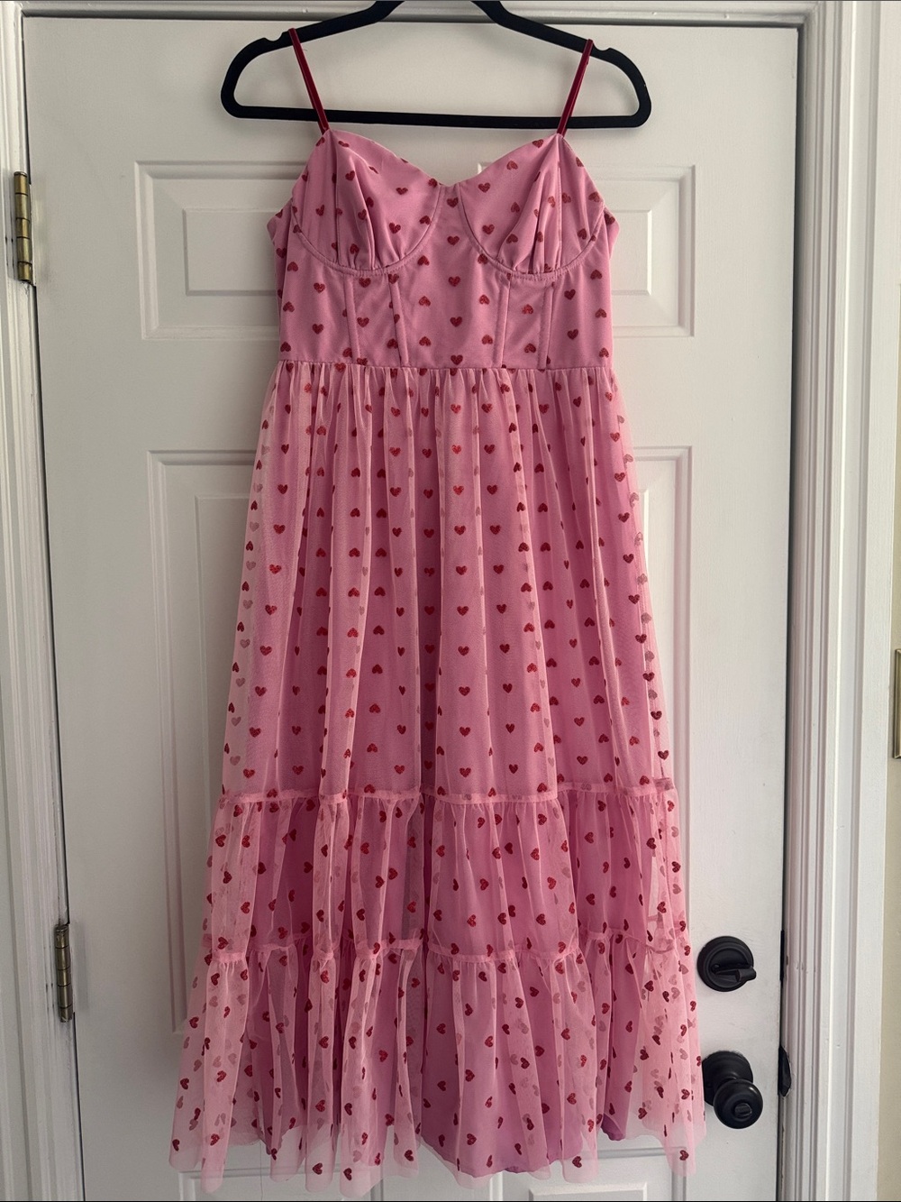 Pink Heart-Print Spaghetti Strap Kids Dress